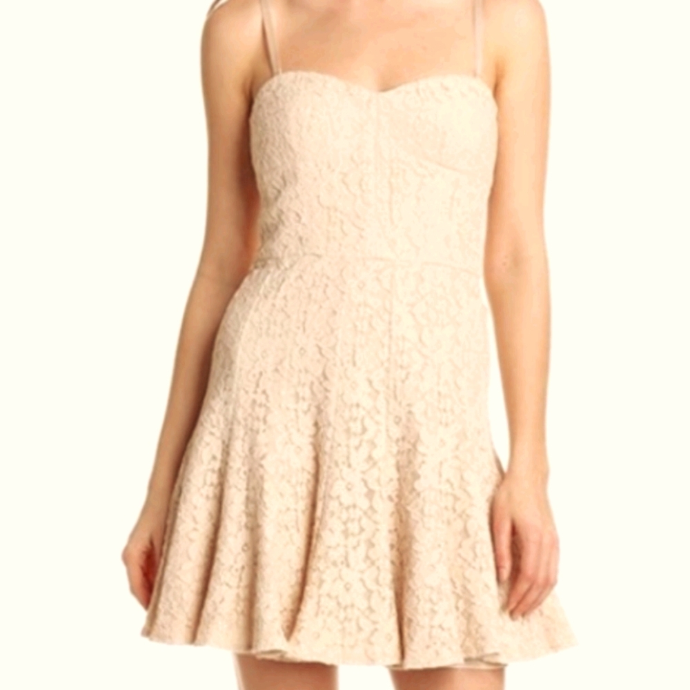 BCBGMAXAZRIA Lisanne lace strapless mini dress